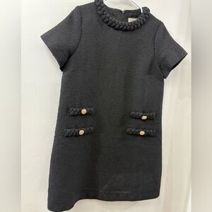 Tuckernuck Black Braided-Trim Shift Dress with Gold Buttons